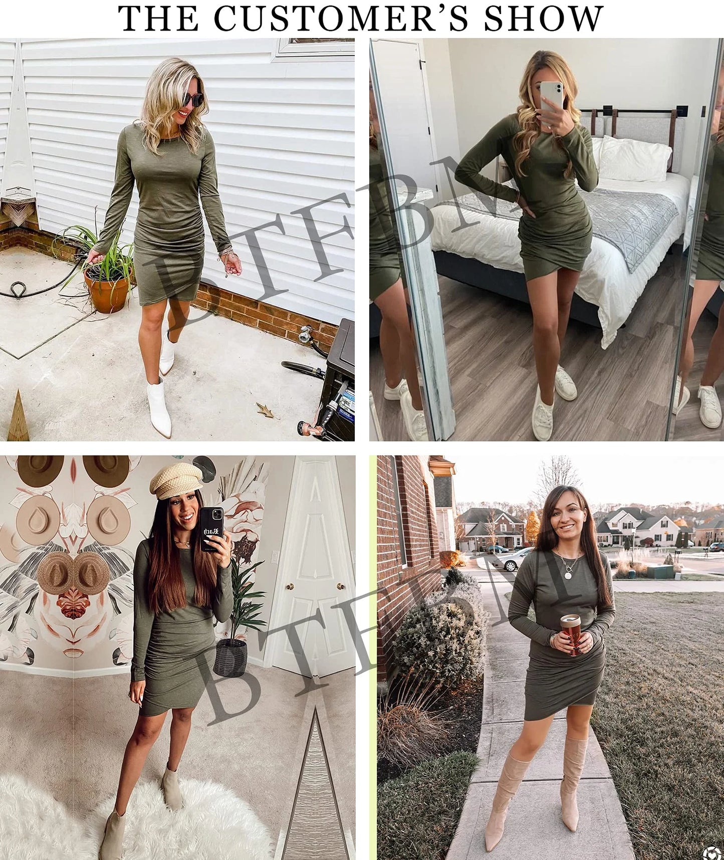 Elegant Women's Long Sleeve Ruched Bodycon Dress with Wrap Front - Casual Fitted Short Dress in Wine Red, Size M